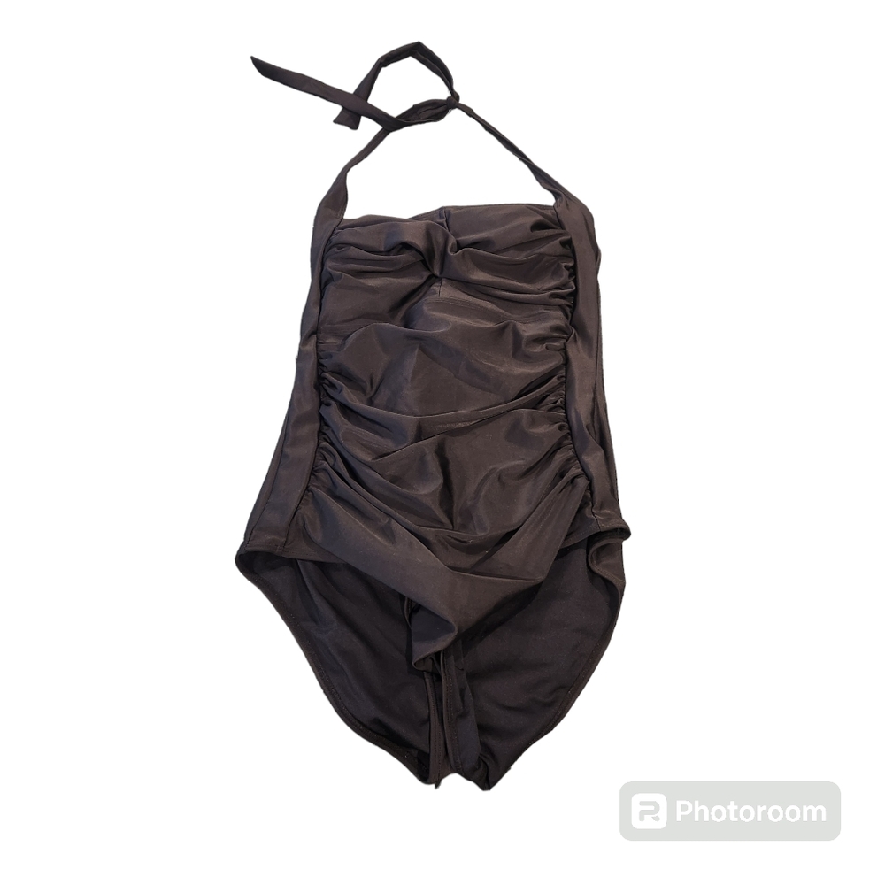 Black one piece bathing suit. Ties qt the neck. Never worn. Size XL